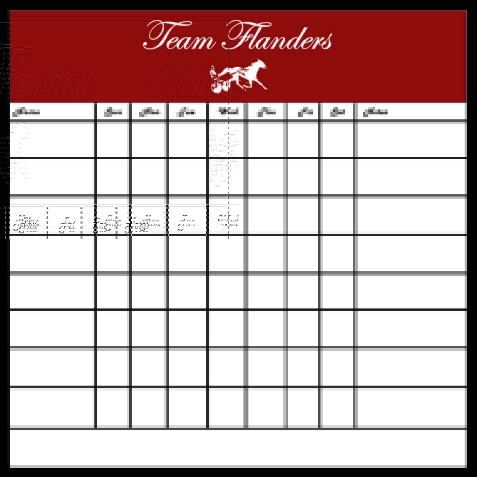 A red and white team flanders board with horses.