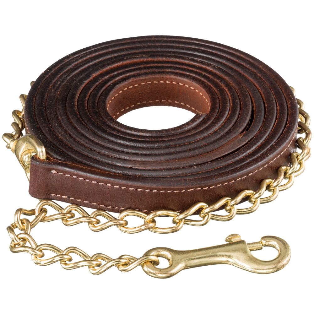 10' Leather Lead with 30" Brass Plated Chain