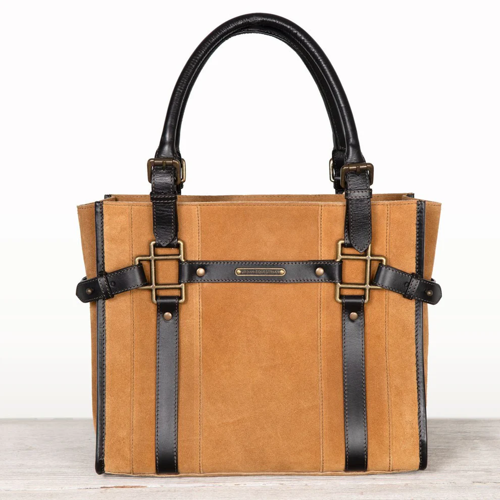 Paddock - Halter Tote Bag Luxury Leather Handbag in Black on Chestnut