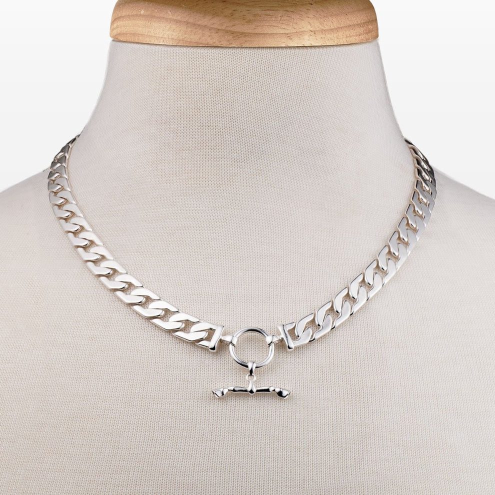Cadence - Equestrian Curb Chain T-Bar Necklace (Gold or Silver)