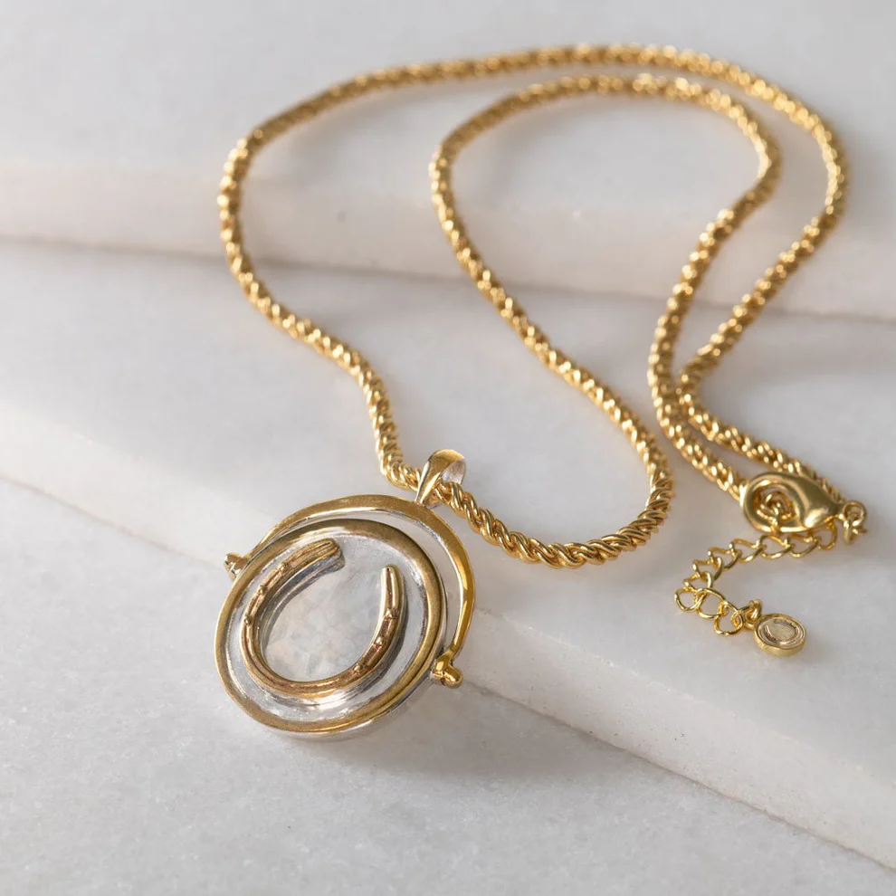 Cody - Two Tone Crown Coin Horseshoe Necklace