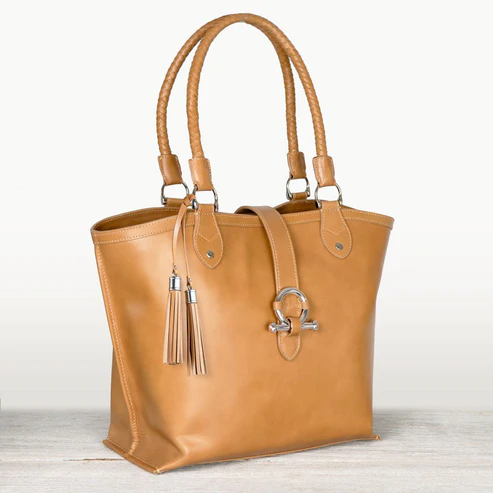 Del Rey - Horse Bit Tote Luxury Leather Handbag (Black or Caramel)