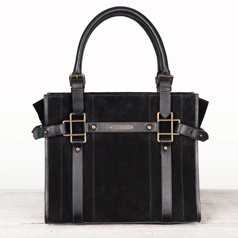 Paddock - Halter Tote Luxury Leather Handbag in Black on Black